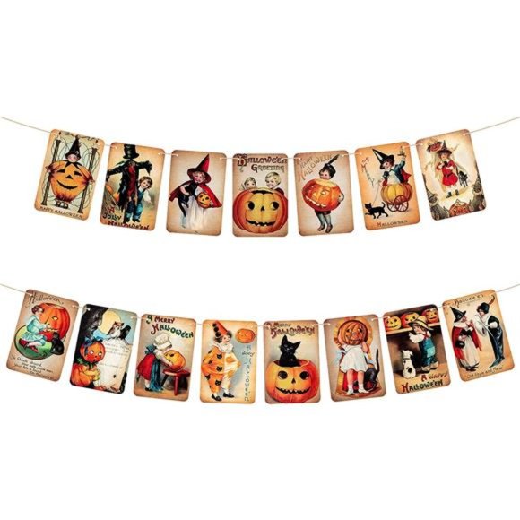 2Pcs Vintage Halloween Victorian Style Hanging Banner Garlands Decoration - Picture 1 of 6